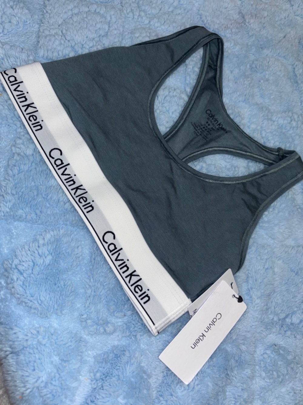 Calvin Klein Dark Gray Racerback Bralette with White Logo Band